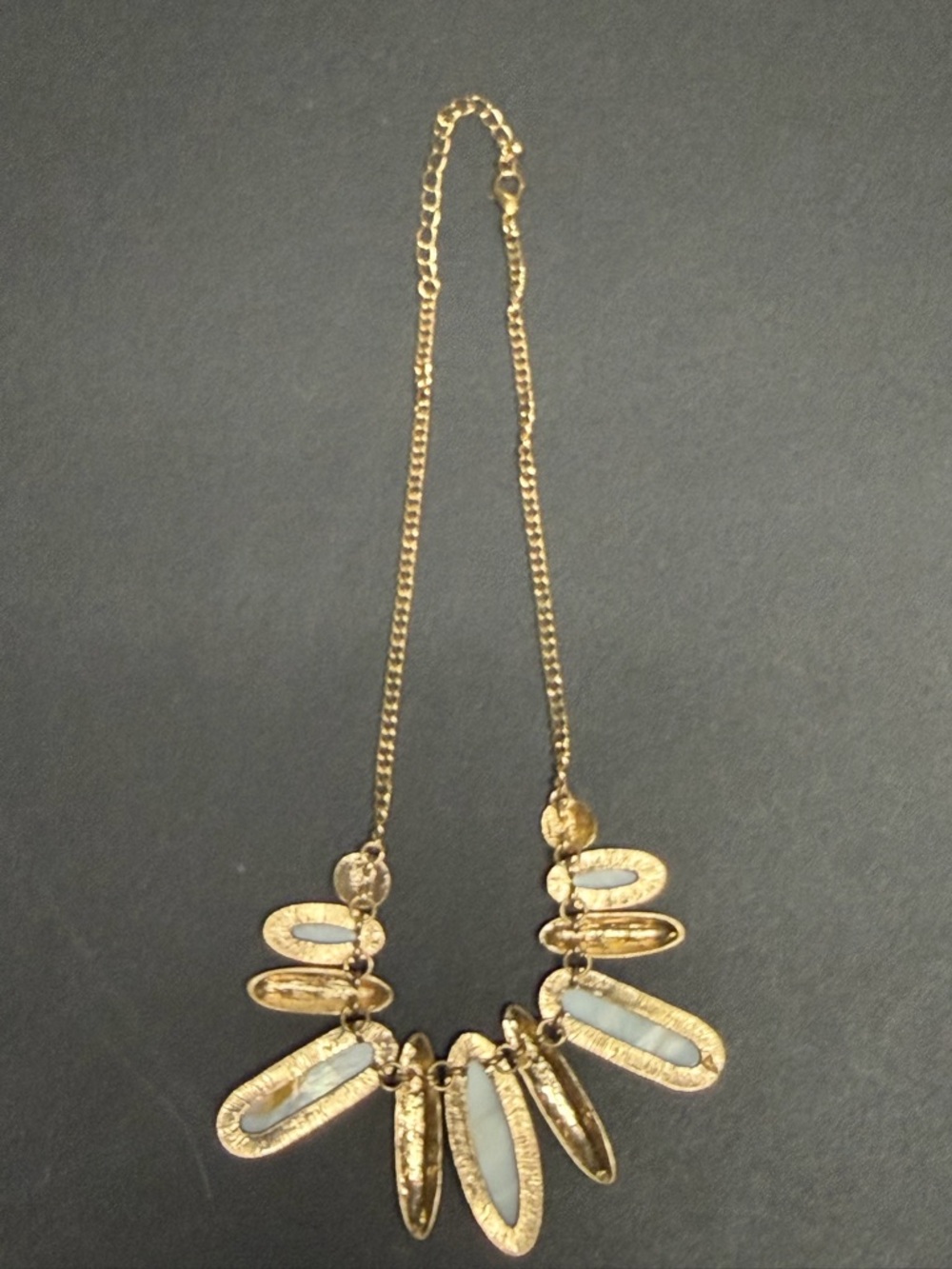 Gold-Tone Necklace with Pale Blue and Cream Stone Accents - Picture 7 of 11